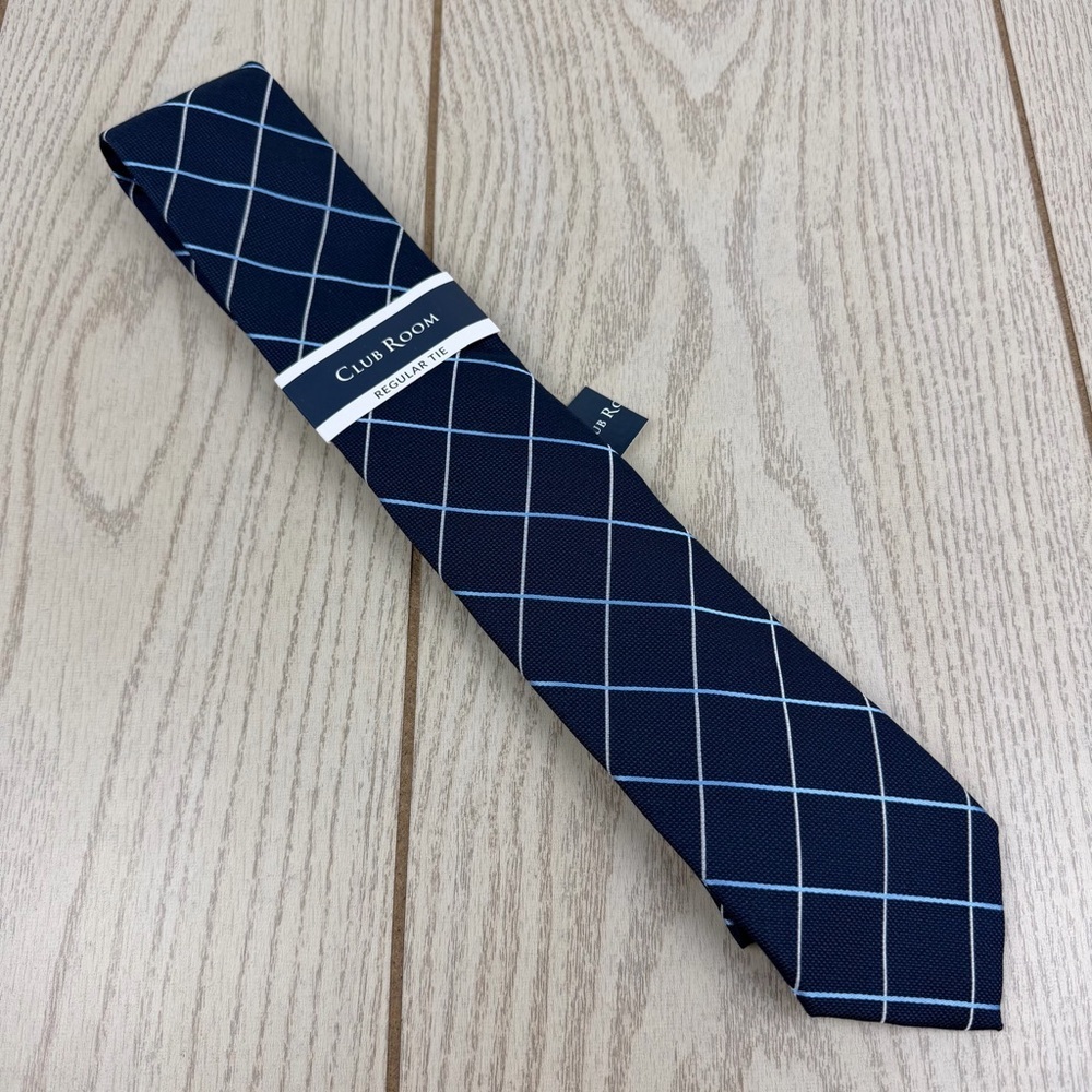 788 Club Room Men's Tie Preston Grid 410 Navy Blue $55 Polyester Viscose Blend